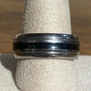 14k white gold inlay and tungsten mens ring / wedding band